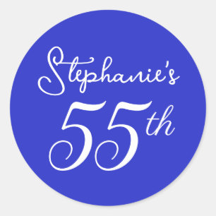 Elegant Royal Blue Monogram 55th Birthday Party Classic Round Sticker