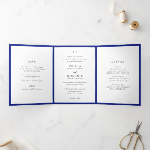 Elegant Royal Blue Monogram Modern Wedding Tri-Fold Invitation
