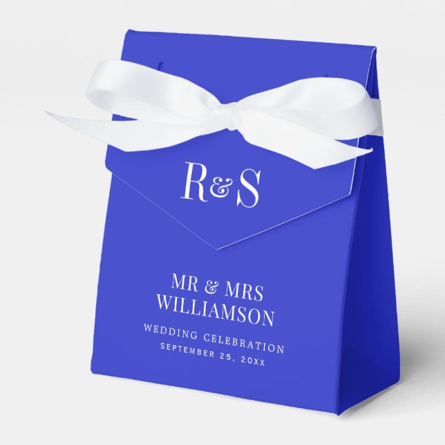 Elegant Royal Blue Monogram Wedding Favor Box (Front Side)