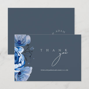 Elegant Royal Blue Opulence Floral Roses Wedding Thank You Card