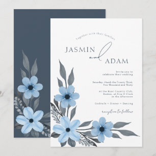 Elegant Royal Blue Opulence Floral Wedding Invitation