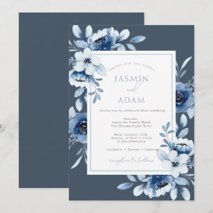 Elegant Royal Blue Opulence Floral Wedding Invitation