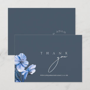 Elegant Royal Blue Opulence Floral Wedding Thank You Card