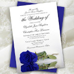 Elegant Royal Blue or Cobalt Rose Formal Wedding Invitation<br><div class="desc">This beautiful wedding invitation is simple, traditional and elegant. It features a beautiful photo of a long-stemmed vivid royal blue or cobalt coloured rose reflecting in a pool of water with formal wording where the parents of the bride are issuing the invitation. The fancy script calligraphy gives it a timeless...</div>