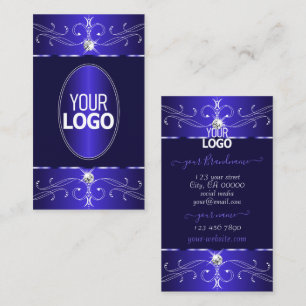 Elegant Royal Blue Ornate Ornaments with Logo Chic Business Card