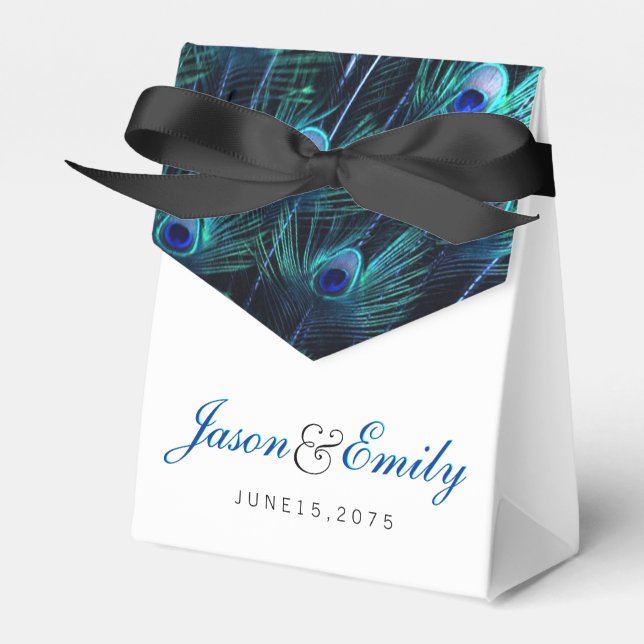 Elegant Royal Blue Peacock Wedding Favor Box (Front Side)