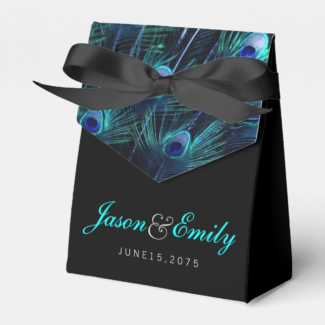Elegant Royal Blue Peacock Wedding Favor Box (Front Side)