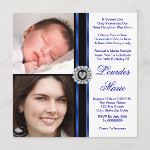 Elegant Royal Blue Photo Quinceanera Invitations