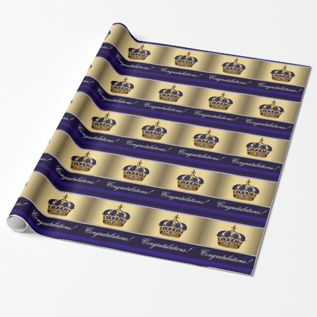 Elegant Royal Blue Prince Baby Shower Gift Wrap (Unrolled)