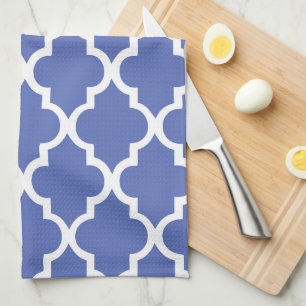 Elegant Royal Blue Quatrefoil Tiles Pattern Kitchen Towel