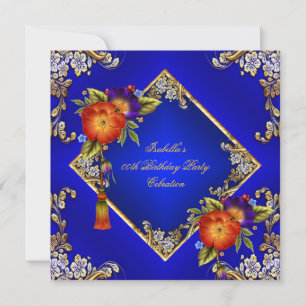 Elegant Royal Blue Red Orange Purple Flowers Party Invitation