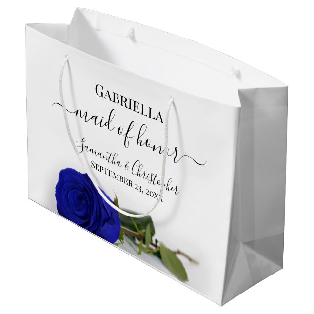 Elegant Royal Blue Rose Maid of Honour Wedding Large Gift Bag (Back Angled)