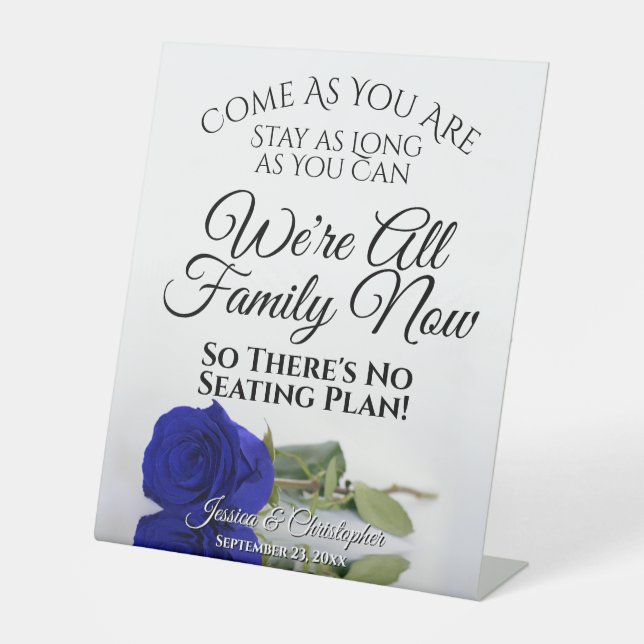 Elegant Royal Blue Rose Open Seating Wedding Pedestal Sign (Front)