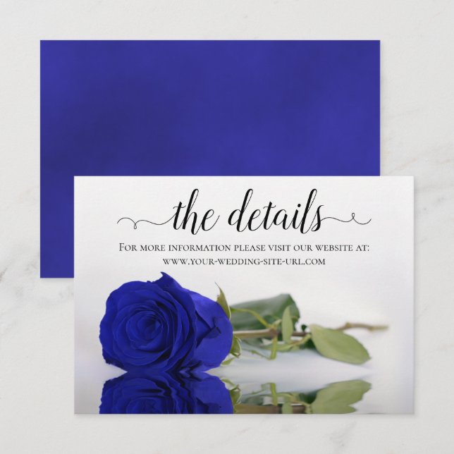 Elegant Royal Blue Rose Wedding Details Website Enclosure Card (Front/Back)