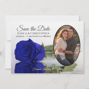 Elegant Royal Blue Rose with Oval Photo Wedding Save The Date