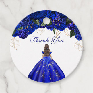 Elegant Royal Blue Roses Floral Quince Thank You Favour Tags