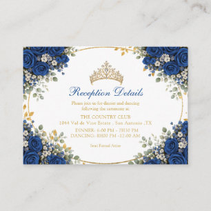 Elegant Royal Blue Roses Golden Quinceañera Enclosure Card