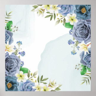 Elegant Royal Blue Roses Wedding Invitation Poster