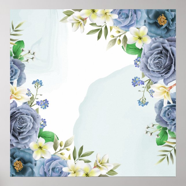 Elegant Royal Blue Roses Wedding Invitation Poster (Front)