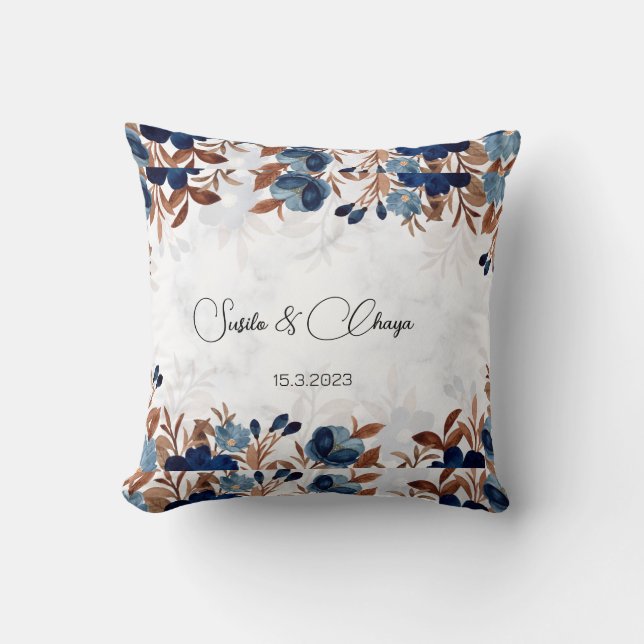elegant Royal Blue Rustic  modern savethedate.  Throw Pillow (Front)