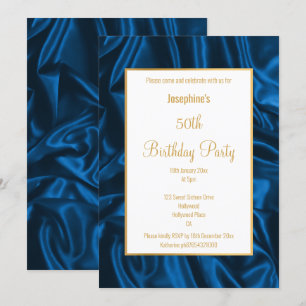 ÉLÉGANT ROYAL BLUE SATIN ANNIVERSAIRE INVITATION