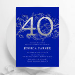 Elegant Royal Blue Silver 40th Birthday Invitation<br><div class="desc">Elegant royal blue silver 40th birthday party invitation. Customizable modern feminine design featuring roses botanical accents and faux glitter silver. Simple floral invite card perfect for a stylish female bday celebration. Personalize with your own details. Printed Zazzle invitations or instant download digital printable template.</div>