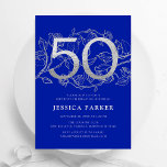 Elegant Royal Blue Silver 50th Birthday Invitation<br><div class="desc">Elegant royal blue silver 50th birthday party invitation. Customizable modern feminine design featuring roses botanical accents and faux glitter silver. Simple floral invite card perfect for a stylish female bday celebration. Personalize with your own details. Printed Zazzle invitations or instant download digital printable template.</div>