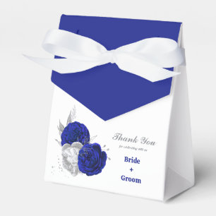 elegant royal blue silver flowers wedding favor box