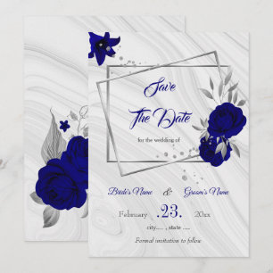 elegant royal blue silver grey geometric save the  date