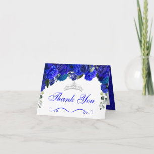Elegant Royal Blue Silver Quinceanera Thank You Invitation