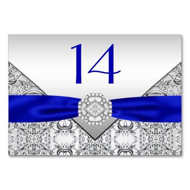 Elegant Royal Blue Silver Wedding Table Number (Front)