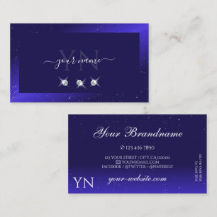 Elegant Royal Blue Sparkling Diamonds and Initials Business Card