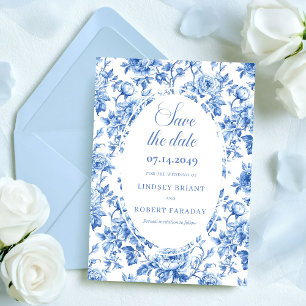 Elegant Royal Blue Toile Save the Date Wedding Car Announcement