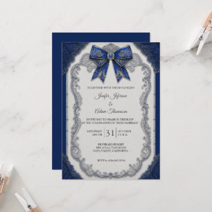 Elegant Royal Blue Vintage Wedding Invitation