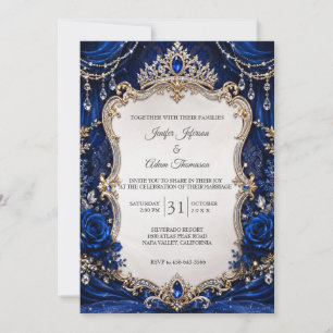 Elegant Royal Blue Vintage Wedding Invitation