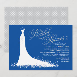 Elegant Royal Blue Wedding Gown Bridal Shower Invitation