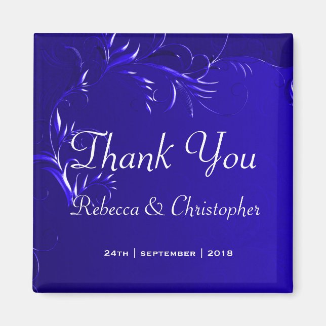 Elegant Royal Blue Wedding Thank You Magnet (Front)