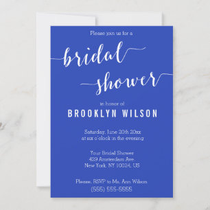 Elegant Royal Blue White Bridal Shower Invitations