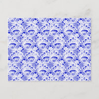 Elegant Royal Blue White Lace Damask Pattern