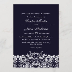 Elégant Royal Blue White Lace Mariage Invitation