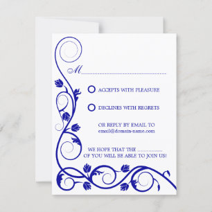 Elegant Royal Blue White Swirls RSVP / Reply Card