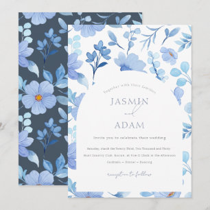 Elegant Royal Blue Wildflower Floral Wedding Invitation