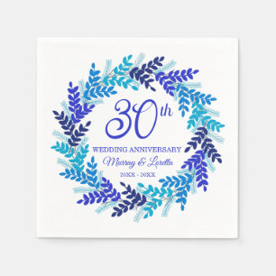 Elegant Royal Blue Wreath 30th Wedding Anniversary Napkin