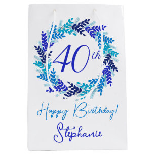 Elegant Royal Blue Wreath 40th Birthday Medium Gift Bag