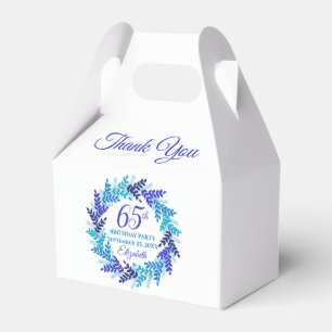 Elegant Royal Blue Wreath 65th Birthday Party Favor Box