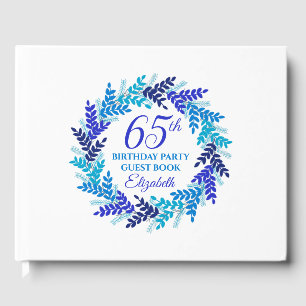 Elegant Royal Blue Wreath 65th Birthday Party Guest Book