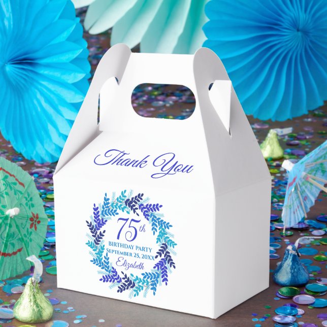 Elegant Royal Blue Wreath 75th Birthday Party Favor Box (Party)