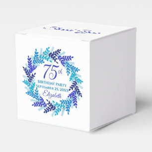 Elegant Royal Blue Wreath 75th Birthday Party Favor Box