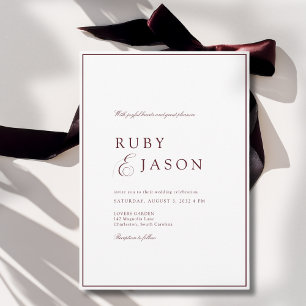 Elegant Royal Burgundy & White Script Wedding Invitation