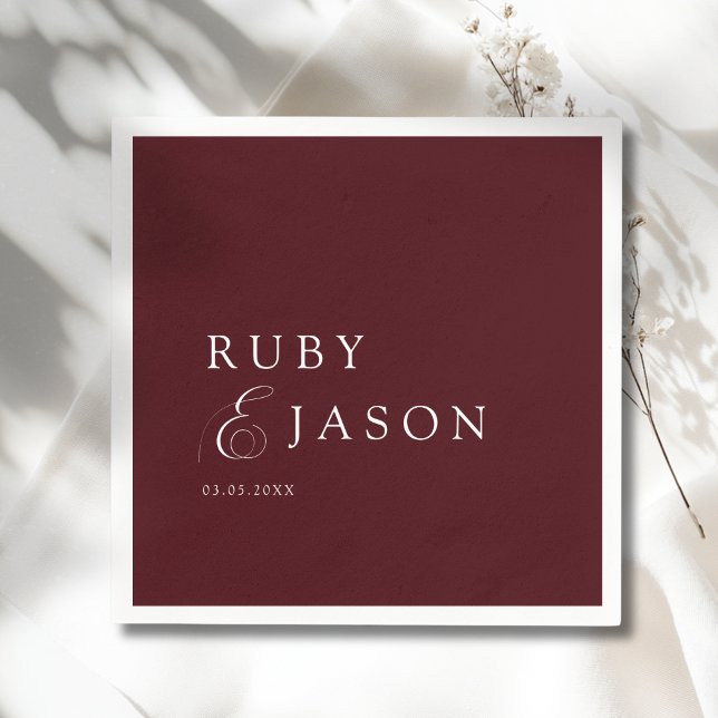 Elegant Royal Burgundy & White Script Wedding Napkin (Elegant Royal Burgundy & White Script Wedding Ampersand Napkins)